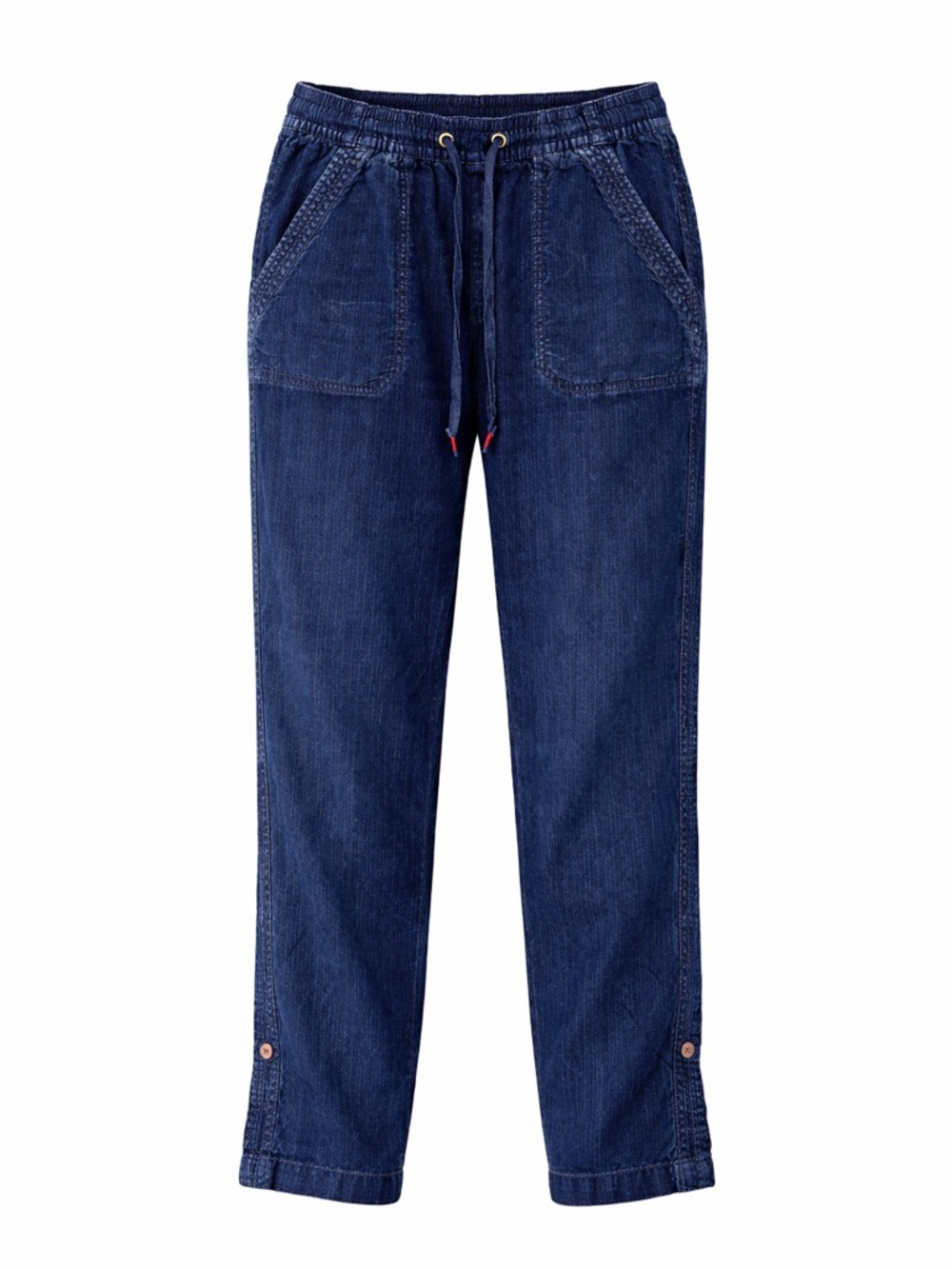 Anthropologie Linen Drawstring Pants Navy Blue Cropped Beachy Minimalist Small